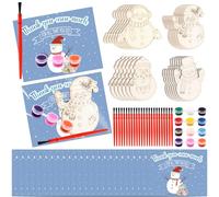 YXSJAS 108Pcs Wooden Christmas Snowman Crafts to Paint DIY Snowman Unfinished Wood Slices Painting Kit Xmas Tree Wooden Snowmen Coloring Craft with Thank You Snow Much Card Paint Brush Bag Santa Gifts