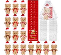 YXSJAS 12 Sets Mini Christmas Plush Bear with Gift Tags Organza Bags Mini Teddy Bear Stuffed Animal Toy Soft Small Plush Bear for Xmas Holiday Party Favors Xmas Tree Ornaments Tiny Bear Keychain