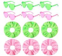 YXSJAS 12Pack Witch Party Favors Pink and Green Party Supplies Transparent Candy Eyewear Heart Shaped Glasses Pink and Green Hair Bands Hair Scrunchies Witch Themed Wicked Party Decorations Bulk
