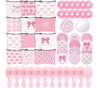 YXSJAS 12Sets-48Pcs Pink Bow Coquette Party Favors Makeup Bag Mini Combs Pocket Cosmetic Mirrors Delicate Hair Scrunchies Trip Weekend Gifts for Sleepover Spa Birthday Party Bridal Back to School