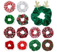YXSJAS 13 Pcs Christmas Hair Scrunchies Red Velvet Scrunchies Green Silver Xmas Sequins Snowflake Gingham Hair Scrunchies Elastic Hair Bands Ponytail Holders for Girl Women Christmas Hair Accessories