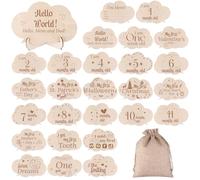 YXSJAS 13 Sets Baby Milestone Cards 15cm Wooden Monthly Milestone Cards with Stand Storage Bag Double-Sided Baby Growth Photo Props for Newborn Pregnancy Journey