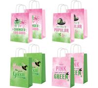 YXSJAS 16 Pcs Pink and Green Theme Party Gift Bag Bow and Wizard Hat Kraft Paper Candy Bag with Handle Bulk Pink and Green Birthday Decoration for Theme Party Supplies