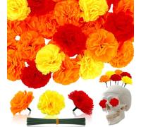 YXSJAS 2.17" 50Pcs Artificial Marigold Flowers with Stems for Halloween