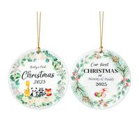 YXSJAS 2 Pcs Baby's First Christmas Ornament Our First Christmas as Mom & Dad Baby Girl Boy Ornament Newborn Baby Ceramic Ornaments Hanging Decorations with Strings for Party Supplies Xmas Tree Decor