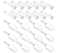 YXSJAS 24 Pcs Clear Plastic Ice Scoops Tongs Set Acrylic Kitchen Scoops Multi Purpose Ice Scoop Mini Food Serving Tongs Candy Buffet Scoops Freezer Bin Canister Utensils for Ice Cubes, Tea, Coffee