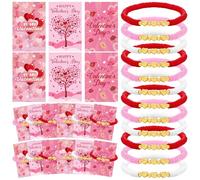 YXSJAS 24 Pcs Valentine's Day Gift Set Valentine Bracelets Bulk Heart Bracelets with Cards Clay Bead Bracelet for Women Men Valentines Day Party Favors Supplies Friendship Bracelet