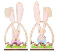 YXSJAS 2Pcs Easter Bunny Decor Easter Bunny Table Wooden Signs Bunny Shaped Farmhouse Decor Spring Bunny Wood Tabletop Rustic Rabbits Wooden Tiered Tray Table Centerpiece for Home Living Dining Room