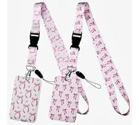 YXSJAS 2PCS Pink Bow ID Badge Holders with Retractable Reel Clip Breakaway Lanyards White Pink Card Protector Case Cute Office Accessories for IDs, Work permits and Access Cards for Women