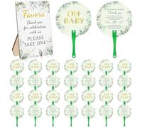 YXSJAS 30 Pcs Baby Shower Plastic Hand Fans Bulk with 1 Table Sign Glitter OH Baby Round Plastic Fans for Baby Shower Guests Double Sided Handheld Fans Set Baby Shower Party Favors for Guests