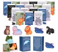 YXSJAS 30 Sets Positive Emotional Support Appreciation Gifts Mini Cute Resin Ornaments Desk Pets with Cheer up Card Imitation Moss Raffia Box Bulk Thank You Gifts for Employee Team Teacher Nurse