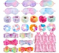 YXSJAS 30Pcs Spa Sleepover Party Supplies for Girl Pajama Party Favor with Rainbow Plush Eye Mask Diamond Velvet Scrunchie Bow Skincare Headband Gradient Wristband Pink Makeup Bag for Women Travel Nap