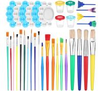 YXSJAS 34Pcs Kids Painting Brushes Set Spill-Proof Paint Cups with Lid Paint Brushes Palette Tray Brush Ideal For Watercolour School Projects Gifts & Art Parties Back To School Gift