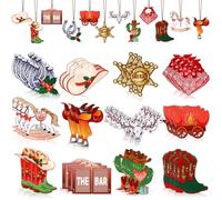 YXSJAS 36 Pcs Western Ornaments Cowboy Ornaments Wooden Hat Boot Cactus Horse Cattle Hanging Decorations Western Theme Party Decor for Shelf Table Tree Party Indoor
