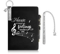 YXSJAS 4 Pcs Music Lover Gifts Music Notebook for Office School Student Teacher Gift A5 Lined Journal Notebook with A Ballpoint Pen,Keychain,and Bookmark for Women Men Music Teacher Appreciation Gifts