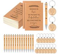 YXSJAS 45 Pcs Christian Gift Bible Verse Bamboo Pens Christian Inspirational Notebook Scripture Mini Pocket Notepad Religious Wood Keychains for Church Men Women Sunday School Supplies