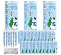 YXSJAS 48 Sets Christmas Snowflake Pen Christian Gift Jesus Loves You Snow Much Snowflake Ballpoint Pen&Xmas Religious Snowman Card with Ties Winter Xmas Church Gift for Staff Coworker Teacher