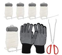 YXSJAS 6Pcs Stainless Steel Crabbing Equipment Kit, Crab Grabber Tool Set Include 8Pcs Crab Throw Line a Pair of Work Gloves and a Crab Tong