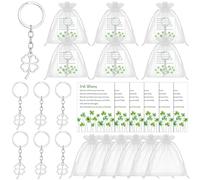 YXSJAS 6Sets-18Pcs Four Leaf Clover Keychain Good Luck Keyring St. Patrick's Day Gifts Employee Appreciation Gifts Bulk for Coworker 2026 Thank You Gifts Lucky Card Drawstring Bag(No heart-shaped)