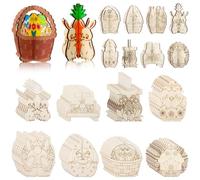 YXSJAS 96Pcs 3D Wooden Craft to Paint DIY Unfinished Wood Crafts Kit Blank Egg Rabbit Bunny Carrot Slices to Paint Make Your Own DIY Hanging Ornament for Home Decorations
