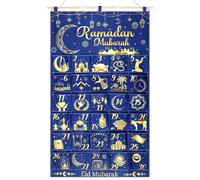 YXSJAS Ramadan Countdown Advent Calendar for Filling 30 Days Eid Mubarak Hanging Calendar Mystery Eid Ramadan Countdown Calendar with 30 Pockets Reusable Fabric for Home Wall Decor Party Gift Supplies