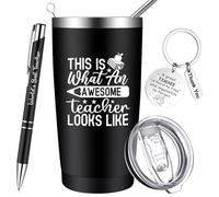 YXSJAS Thank You Teacher Gifts Teachers Mug 20Oz Personalised Travel Mug This is What an Awesome Teacher Looks Like for Men Gift with Keychain,Pen Birthday Appreciation Leaving Gifts