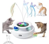 YXSPHM 3-In-1 Interactive Cat Toys, Smart Cat Feather Toys, Rechargeable Power Cat Toys Balls & Handmade Butterfly, Cat Teaser with 6 Attachments