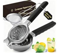 YXT&BEYOND 2-In-1 Large Lemon Squeezer Stainless Steel Manual, Premium Lemon Juicer Squeezer Hand with Strainer, Heavy Duty Fruit Lime Squeezer with Non-slip handle, Lemons/Oranges/Citrus Juicer Press