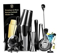 YXT&BEYOND 550ml & 850ml Cocktail Making Kit, 12-Piece Stainless Steel Cocktail Shaker Set - Mixology Bartender Kit, Professional Boston Shaker Bar Accessories for Home Pub, Cocktail Gift Set (Black)