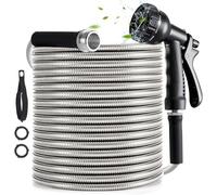 YXT&BEYOND Expandable Garden Hose 15m 50 Ft, Heavy Duty Hose for Garden,Stainless Steel Hose Pipe with Spray Gun, Flexible Retractable Magic Water Pipe for Gardening, Cleaning & Washing