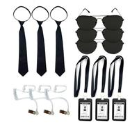 Yxtwaeh 12 Pcs Agent Costume Sets Sunglasses Fake Earpieces Zip Ties ID Badge Secret Service Accessories for Halloween Cosplay Dress Up