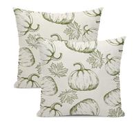 Yxuiyal Fall Pillow Covers 16x16 Set of 2 Green Autumn Pumpkin Maple Leaves Throw Pillow Covers Thanksgiving Decoration Pillowcase for Fall Decorative Linen Cushion Cover for Couch Sofa Outdoor Decor