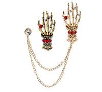 YXWYXWA 2PCS Vintage Skeleton Hand Long Chain Lapel Pin for Women Men Gothic Punk Skeleton Brooch Pin Retro Crystal Skeleton Skull Collar Pin Gifts