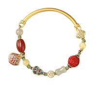 YXWYXWA Bracelet Feng Shui Bangle Natural Cinnabar Aventurine Amber Pumpkin Enamel Wu Lou Lucky Charm Long Life Lock Pendant Multi Gem Hand Woven Rope Bracelet Amulet for Longevity Money Prosperity,A
