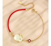 YXWYXWA Bracelet Feng Shui Bracelet Gilded Sterling Silver Inlaid Natural Hetian Jade Rabbit Lucky Charm Old Coin Braid Red String Adjustable Bracelet for Good Luck Money Prosperity