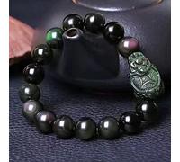 YXWYXWA Bracelet Feng Shui Obsidian Dragon Turtle Wealth Bracelet Reiki Crystal Spiritual Chakra Bracelet Amulet Lucky Adjustable Ward Off Evil Bracelet Women Men,14mm