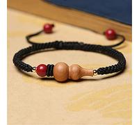 YXWYXWA Bracelet Feng Shui Wealth Wu Lou Bracelet Peach Wood Gourd Cinnabar Bead Braided Bracelet Lucky Jewelry Amulet Adjustable Talisman Prosperity Money Luck,Red