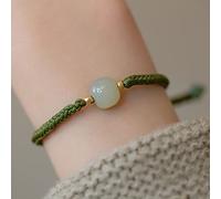 YXWYXWA Bracelet Hand Woven Bracelet Natural Hetian Jade Feng Shui Harmony Buckle Lucky Charm Gilded Fu Pendant Braided Bracelet Adjustable Amulet for Women Good Luck Money Prosperity,C