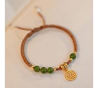 YXWYXWA Bracelet Hand Woven Bracelet Natural Hetian Jade Feng Shui Harmony Buckle Lucky Charm Gilded Fu Pendant Braided Bracelet Adjustable Amulet for Women Good Luck Money Prosperity,C
