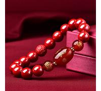 YXWYXWA Bracelet Natural Cinnabar Bracelet Red Beads Agate Carved Feng Shui Animals Lucky Charm Elastic Bracelet Spiritual Amulet Ward Off Evil Spirits for Good Luck Money Prosperity,10mm