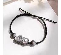 YXWYXWA Bracelet Natural Crystal Bracelet Silver Sheen Obsidian Carved Feng Shui Pi Xiu/Pi Yao Lucky Charm Handmade Braid Rope Adjustable Bracelet Amulet Ward Off Evil Spirits for Money Prosperity,Men
