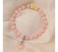 YXWYXWA Bracelet Natural Pink Crystal Bracelet 8MM Rose Quartz Feng Shui Harmony Buckle Pendant Gilded Peach Blossom Lucky Charm Elastic Bracelet Amulet for Good Luck Money Prosperity Femininity