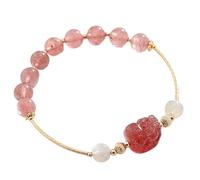 YXWYXWA Bracelet Natural Strawberry Crystal Quartz Wealth Bracelet/Pi Yao Charm Bracelet Reiki Crystal Spiritual Chakra Bracelet Amulet Lucky Adjustable Ward Off Evil Bracelet Women Men,Style a
