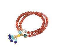 YXWYXWA Charm Luxury Double Ring 6mm Natural Red Agate Bead Beaded for Women's Exquisite Jewelry