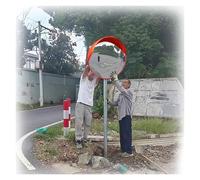 YXWYXWA Convex Traffic Mirror Pole Mount, Driveway Mirrors with Hat Brim for Road Blindspot, Big Round Blind Corner Mirror/Wide Angle Mirror Outdoor