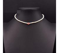 YXWYXWA Coral Pink Embossed Set Natural Freshwater Pearl Clavicle Adjustable Chain Women Day Party Fashion Retro Jewelry
