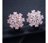 YXWYXWA Cubic Zirconia Jewelry Rose Color Large Sparkling Snowflake Big Zircon Crystal Earrings For Girls