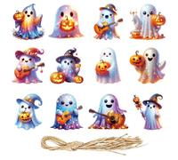 YXWYXWA Hanging Ornament for Tree, Double-Sided Cardboard Assorted Tree Decoration, Cute and Small Spooky Pumpkin Witch Black Cat Wood Cutouts with Ropes for Home Party Decor
