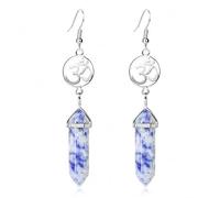 YXWYXWA jewelry for women Natural Gem Stone 3D Earring Decoration for Luck Hexagonal Silver Color Opal Purple Crystal Women Jewelry women's jewelry
