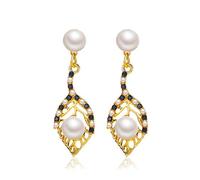 YXWYXWA Korean Temperament Pearl Leaf Earrings Creative Hollow Earrings Personality Earrings Black